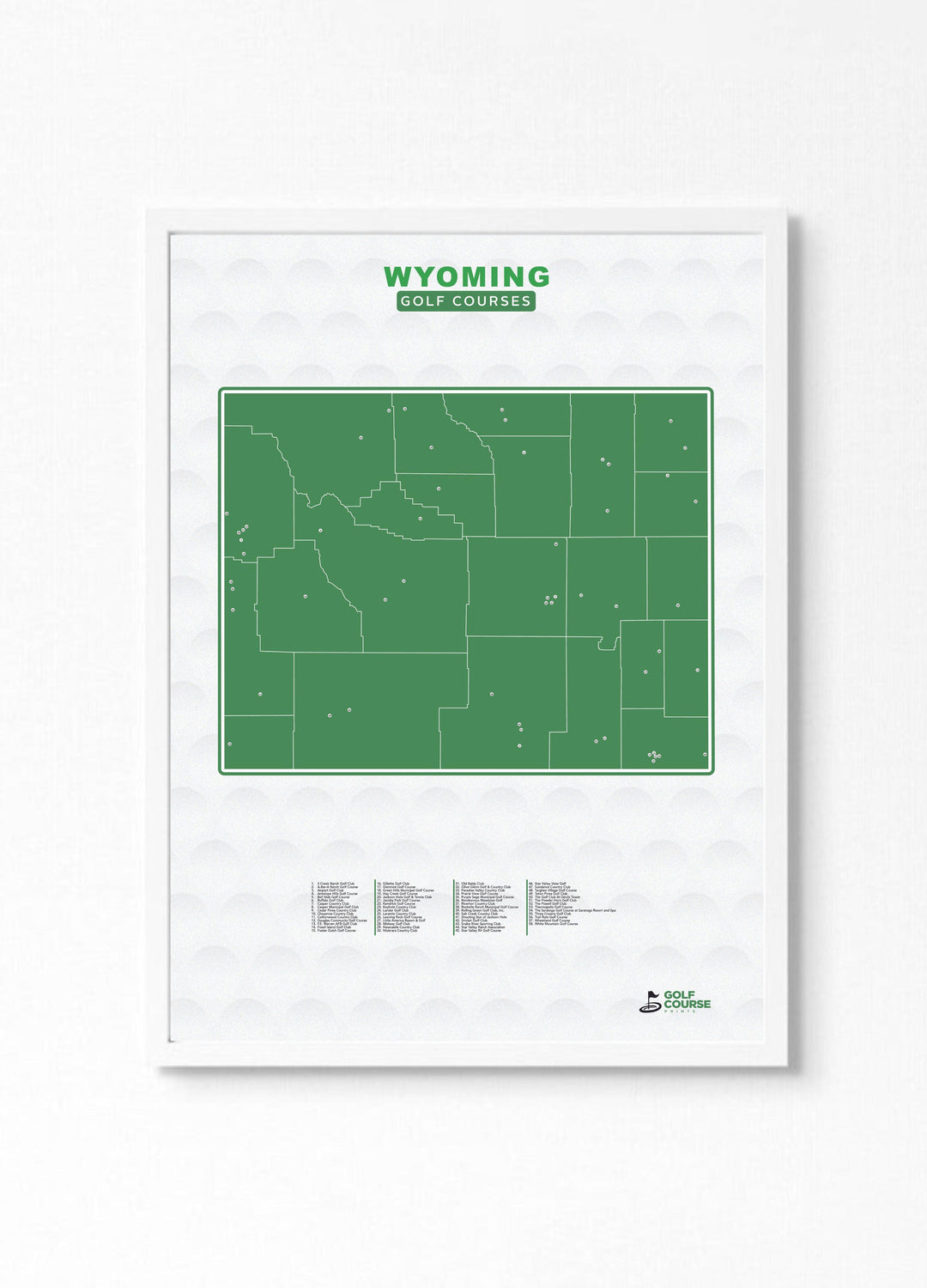 Map of Wyoming Golf Courses - Golf Course Prints