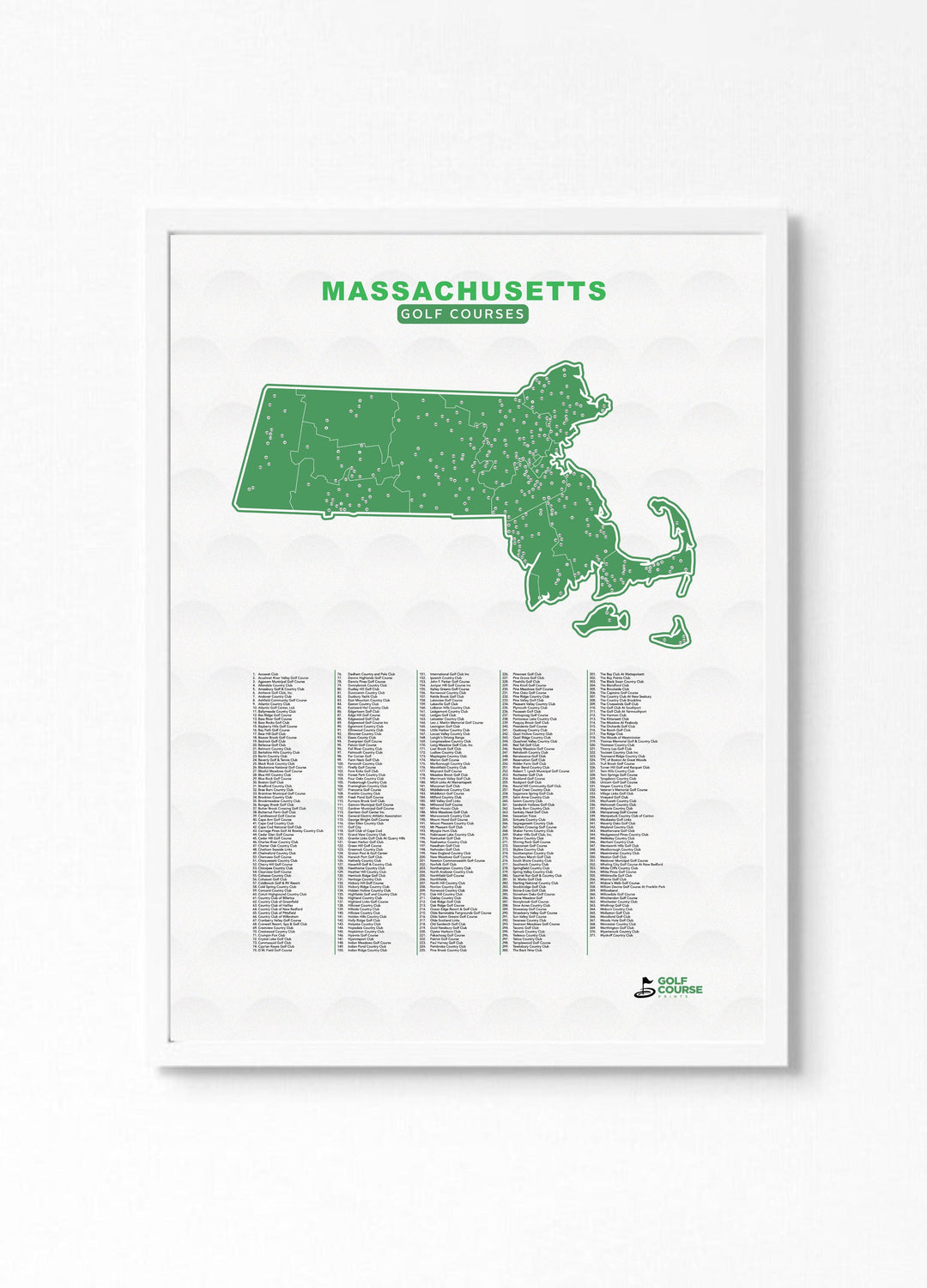 Map of Massachusetts Golf Courses - Golf Course Prints