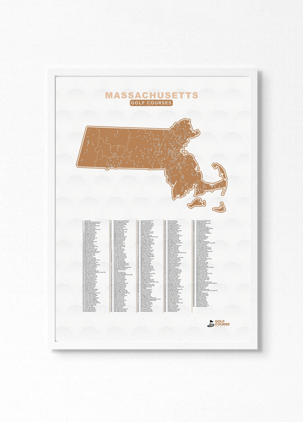 Map of Massachusetts Golf Courses - Golf Course Prints