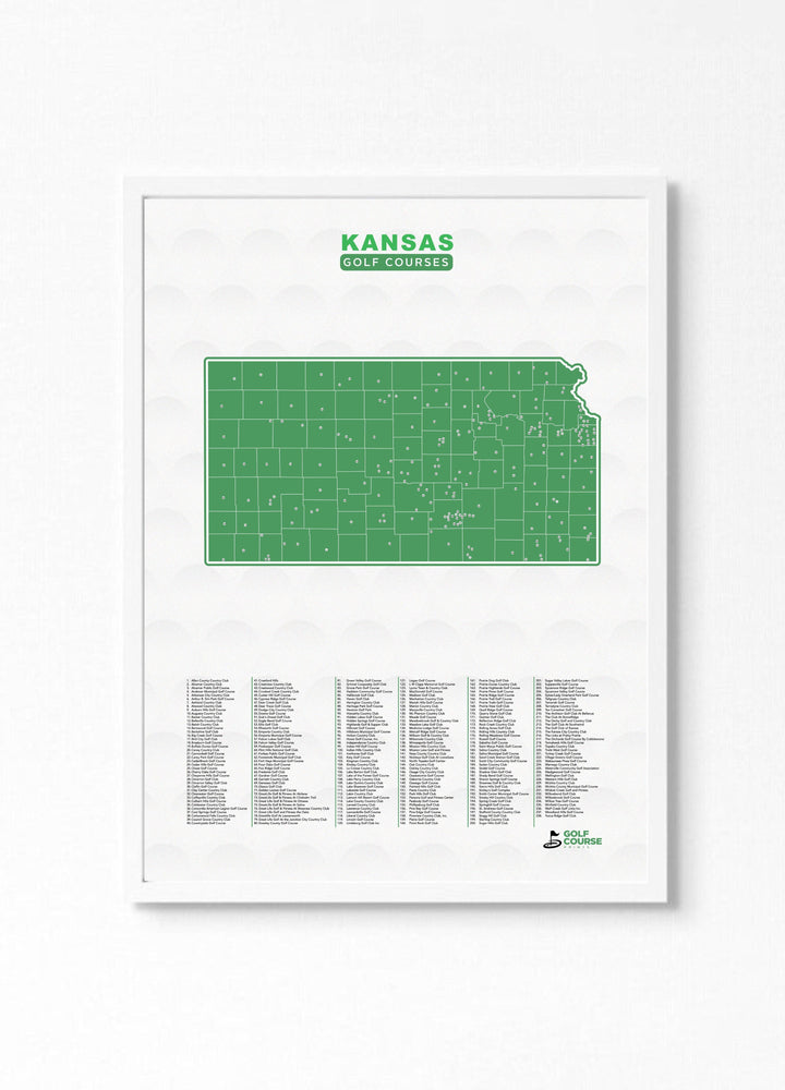 Map of Kansas Golf Courses - Golf Course Prints