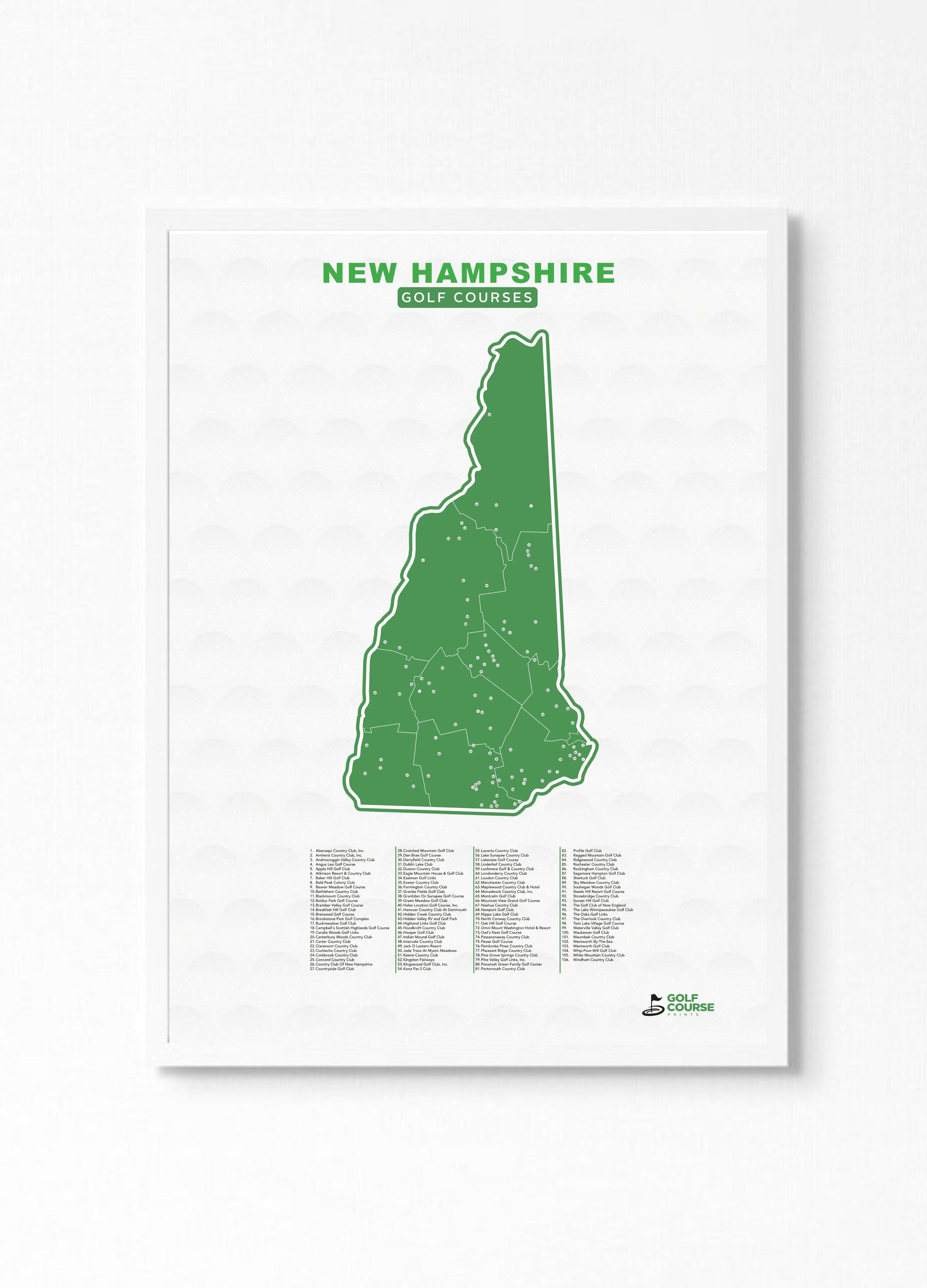 New Hampshire Golf Course Map Golf Course Prints Golf Course