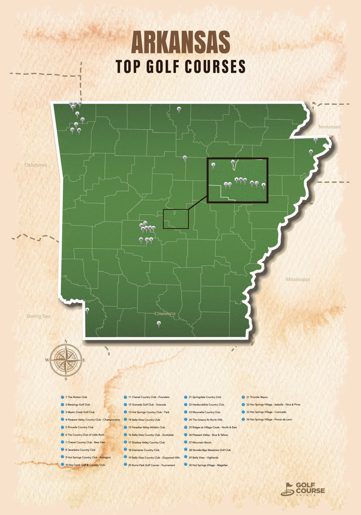 Map of Arkansas Golf Courses