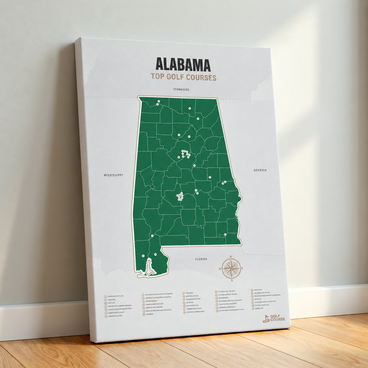 Alabama golf courses map in Green - Canvas