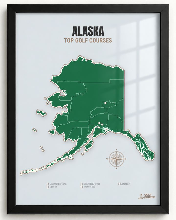Alaska golf courses map in Green - Black Framed