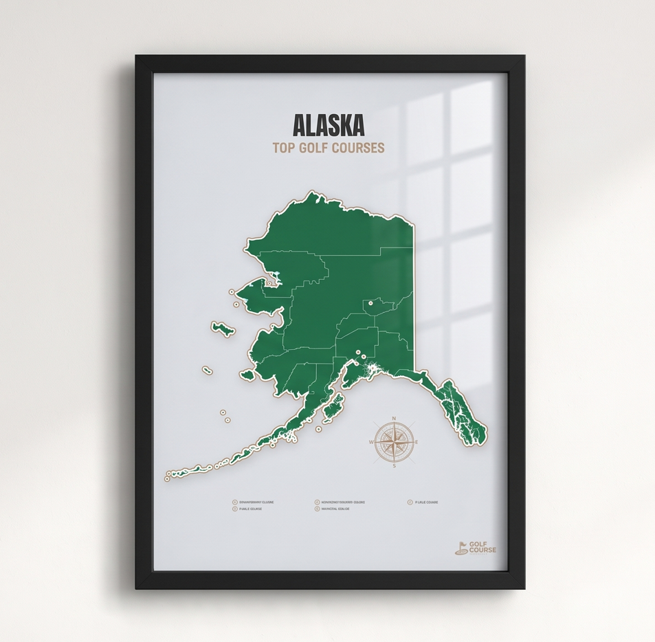 Alaska golf courses map in Green - Black Framed