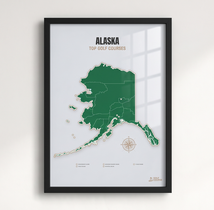 Alaska golf courses map in Green - Black Framed