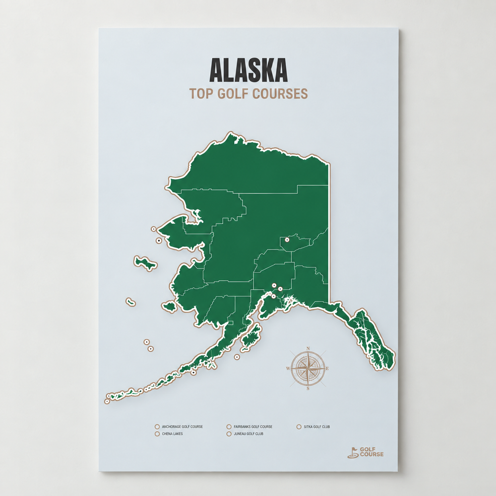 Alaska golf courses map in Green - Unframed
