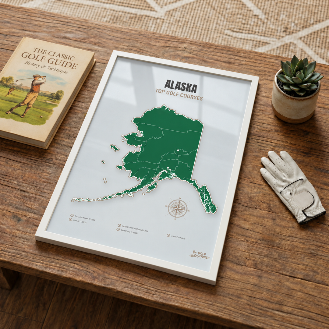 Alaska golf courses map in Green - White Framed