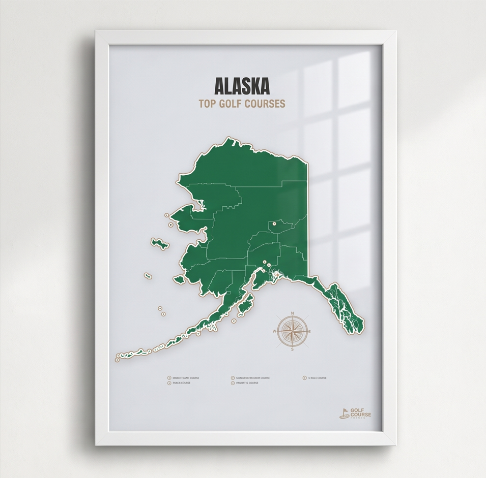 Alaska golf courses map in Green - White Framed