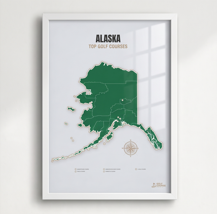Alaska golf courses map in Green - White Framed