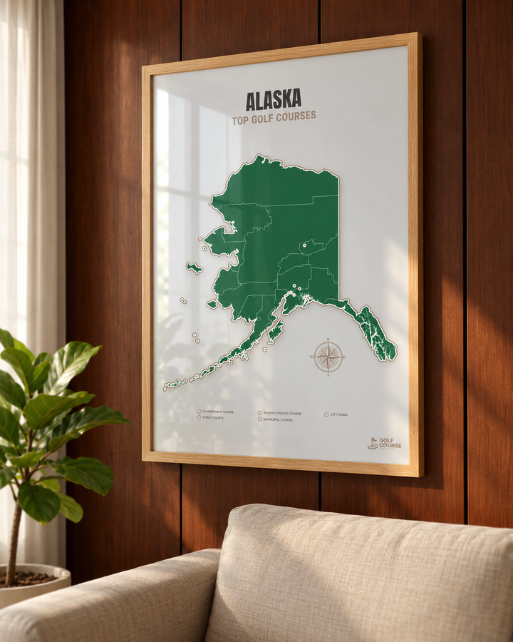Alaska golf courses map in Green - Wooden Framed
