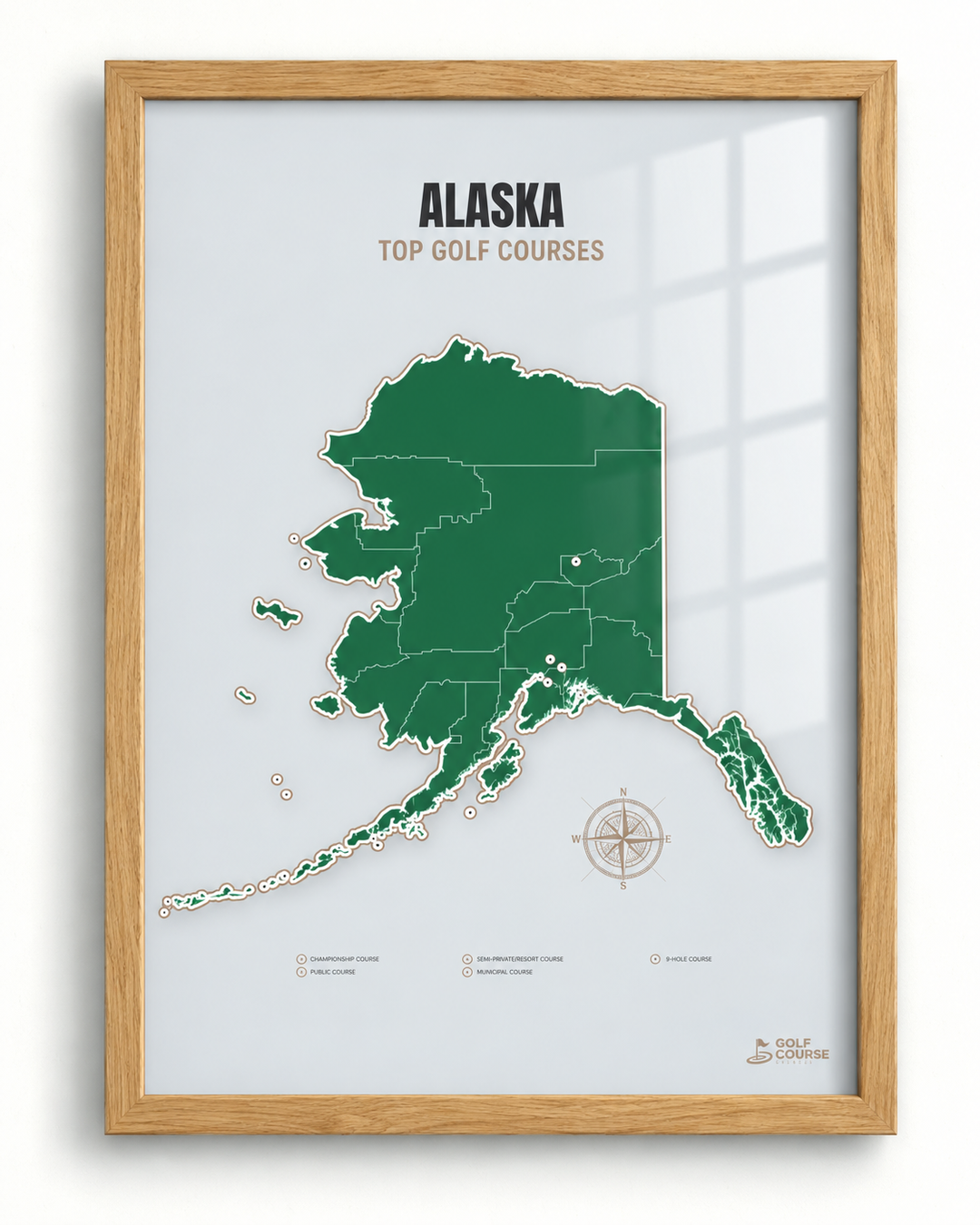 Alaska golf courses map in Green - Wooden Framed