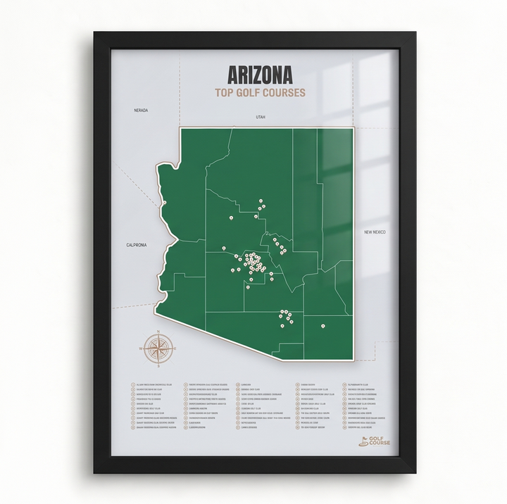 Arizona golf courses map in Green - Black Framed