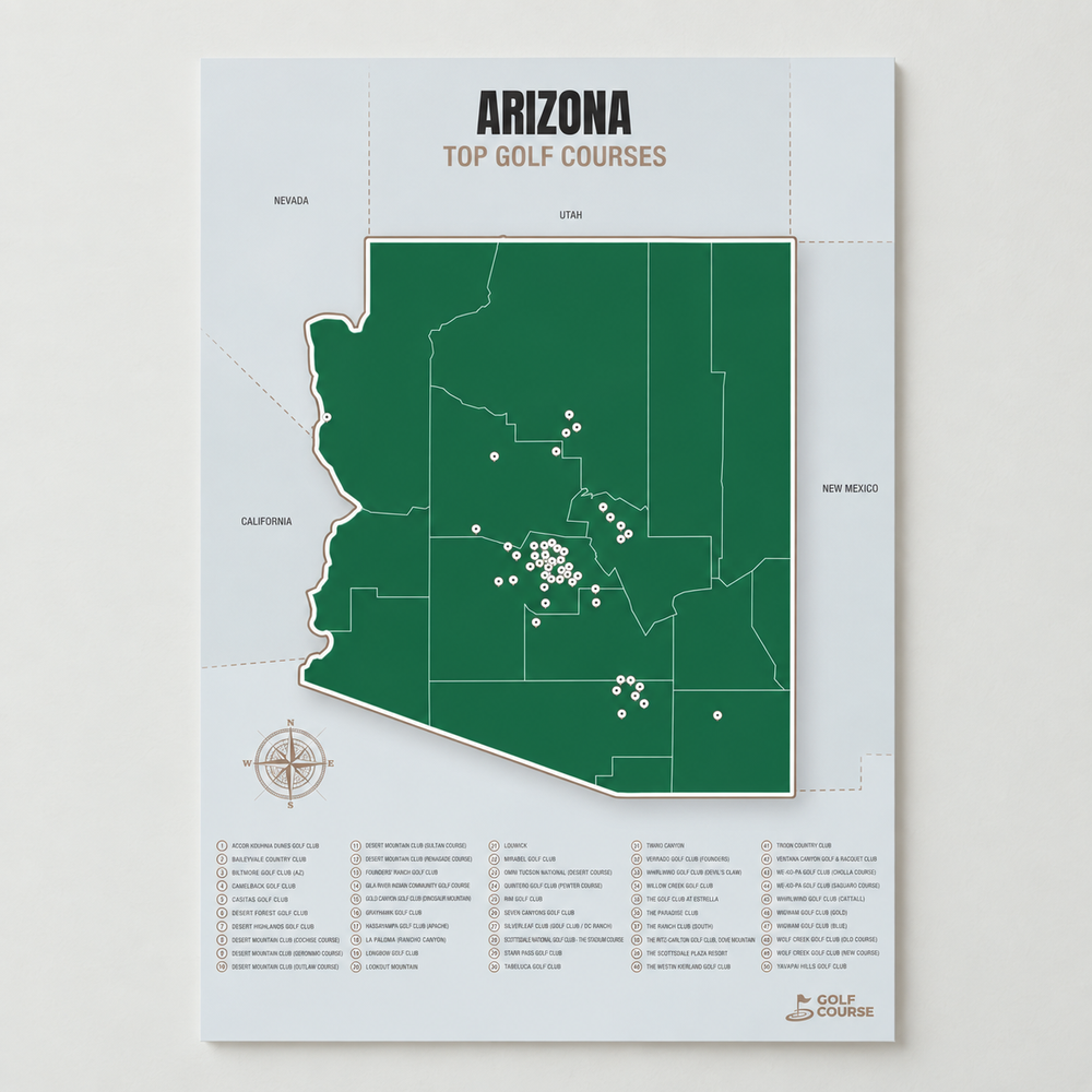 Arizona golf courses map in Green - Unframed