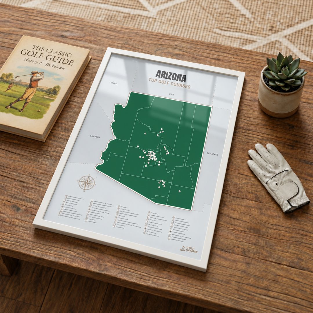 Arizona golf courses map in Green - White Framed