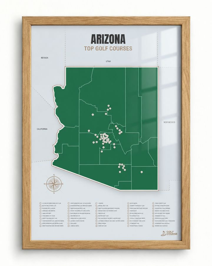 Arizona golf courses map in Green - Wooden Framed