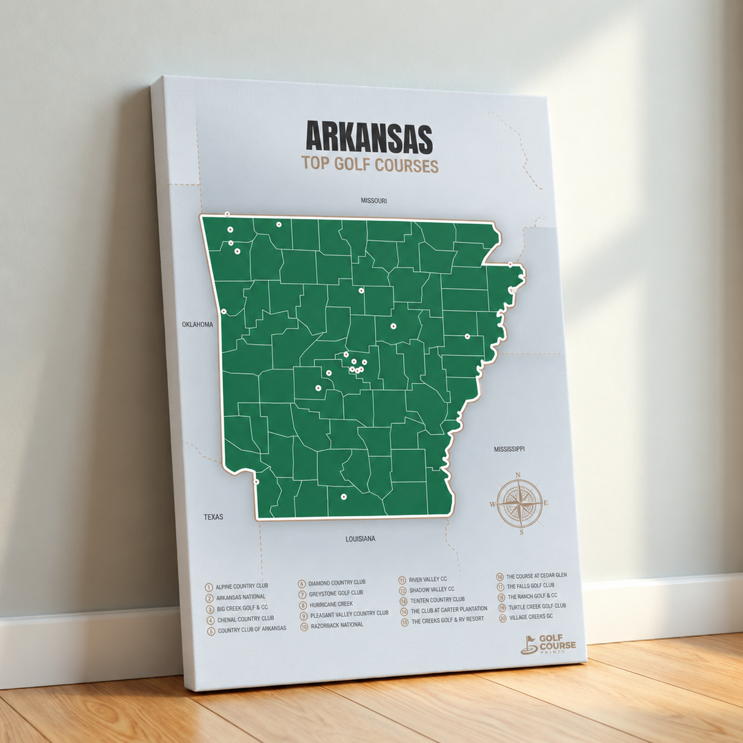 Arkansas golf courses map in Green - Canvas