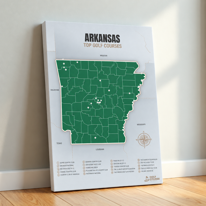 Arkansas golf courses map in Green - Canvas