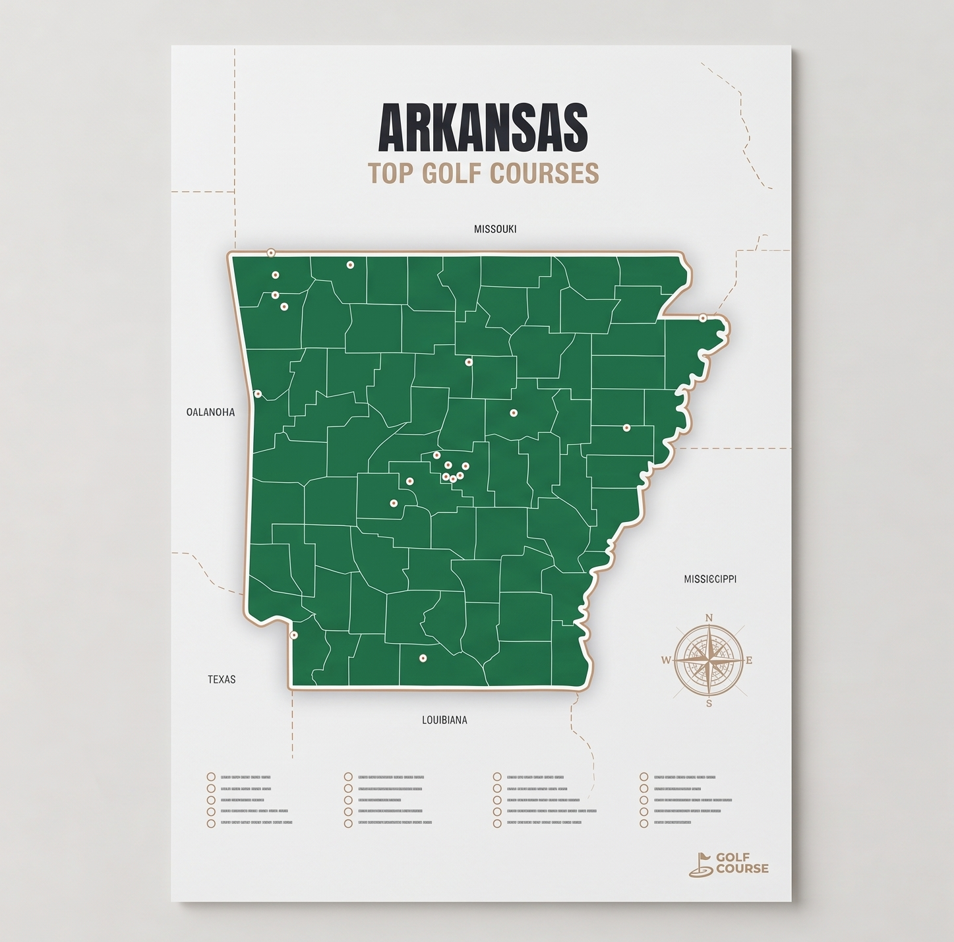 Arkansas golf courses map in Green - Unframed