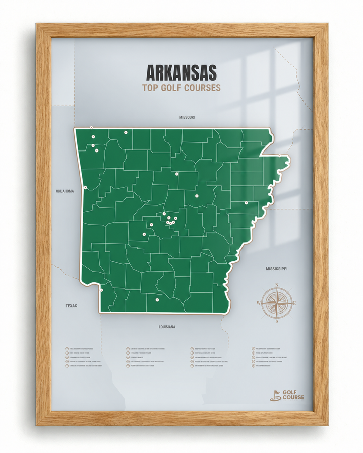 Arkansas golf courses map in Green - Wooden Framed