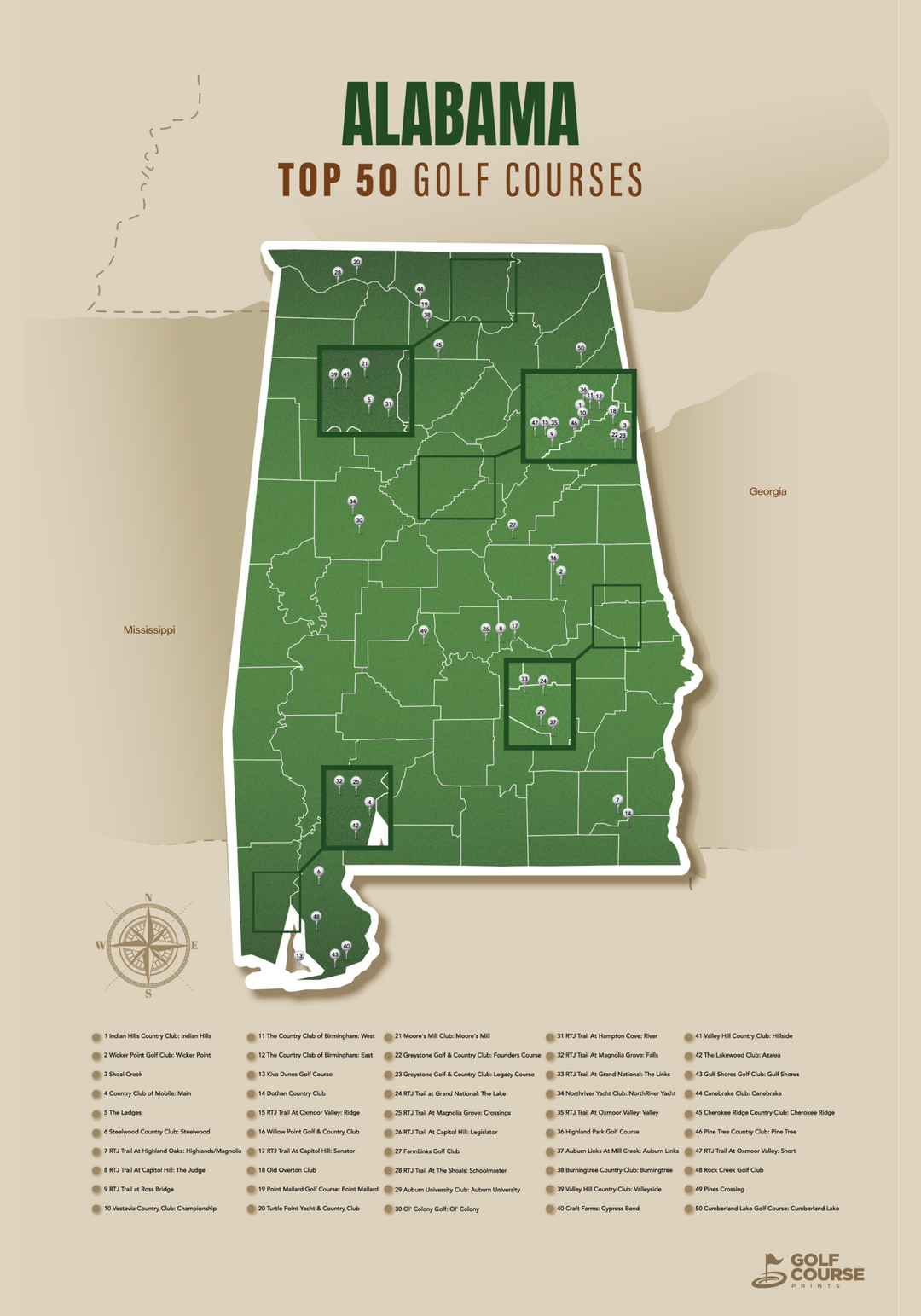 Map of Alabama Golf Courses