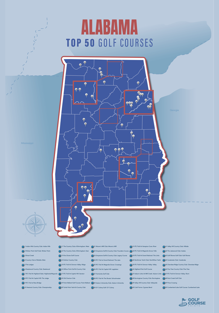 Map of Alabama Golf Courses