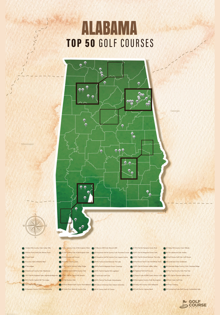 Map of Alabama Golf Courses