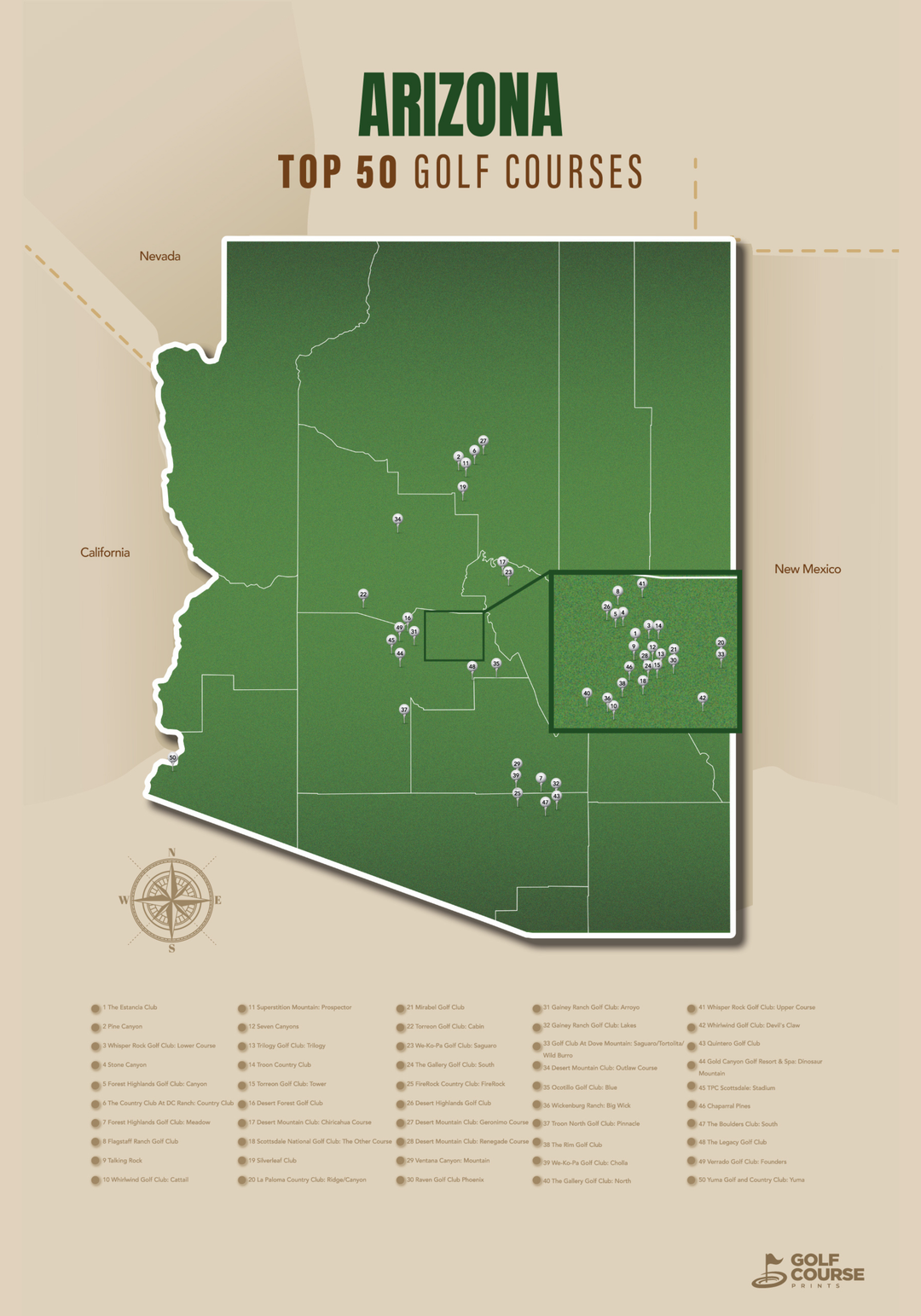 Map of Arizona Golf Courses