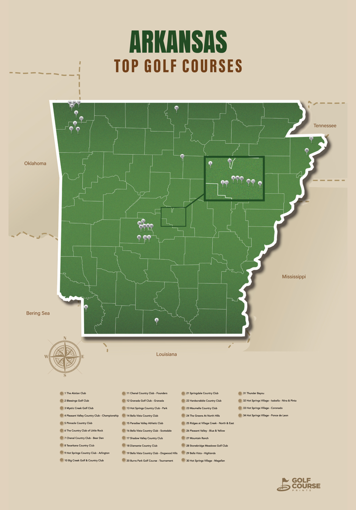 Map of Arkansas Golf Courses