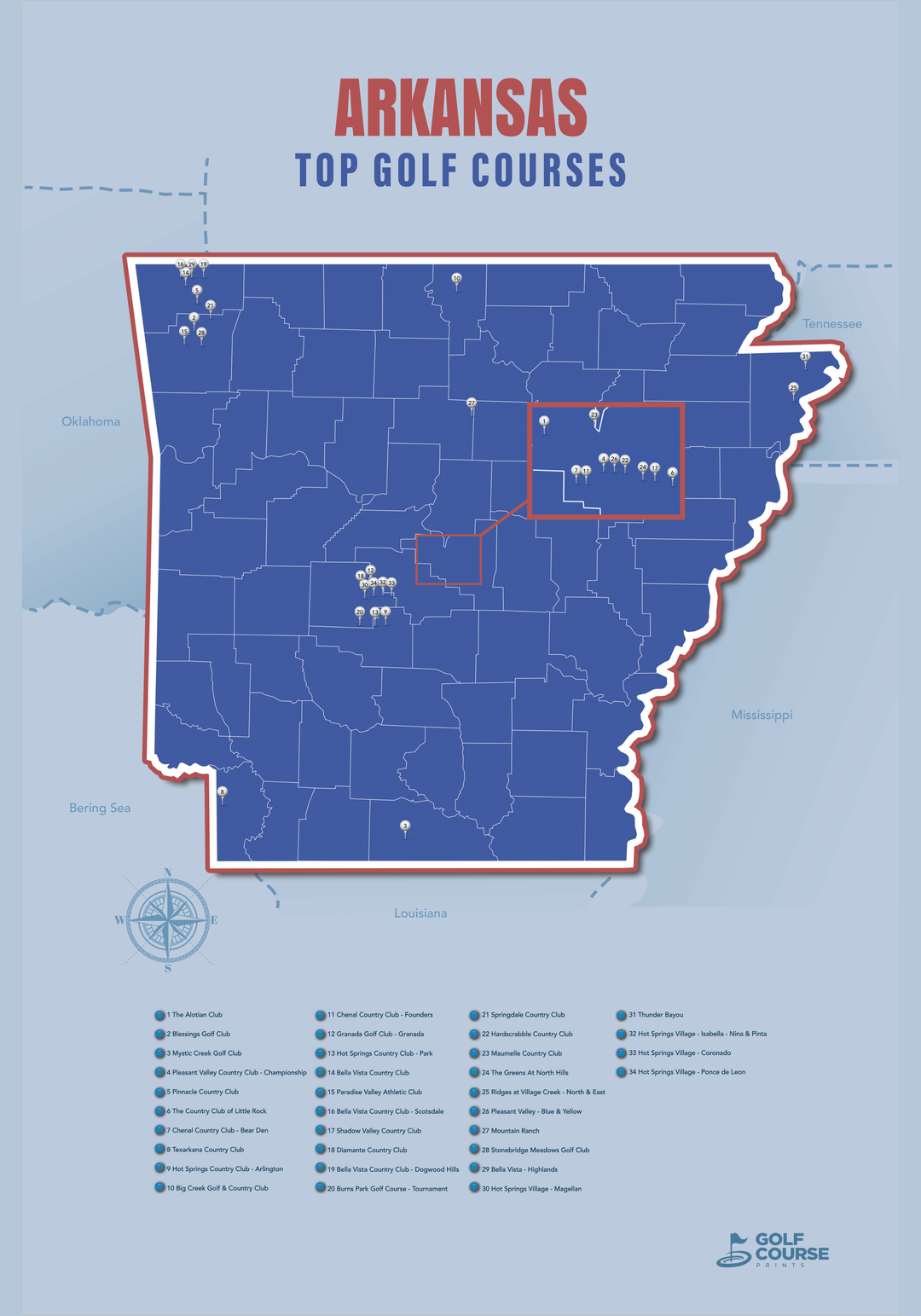 Map of Arkansas Golf Courses