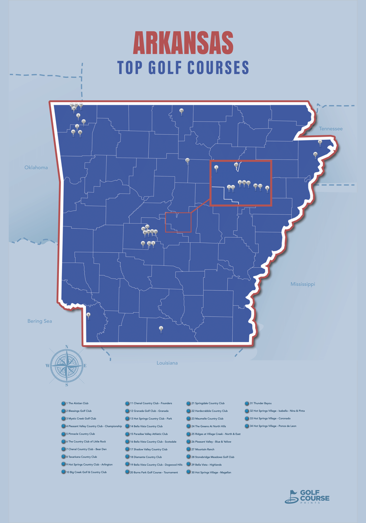 Map of Arkansas Golf Courses