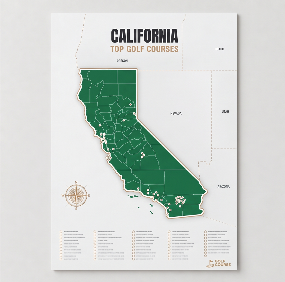 California golf courses map in Green - Unframed