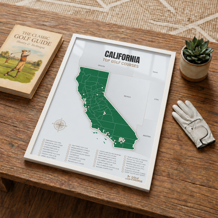 California golf courses map in Green - White Framed