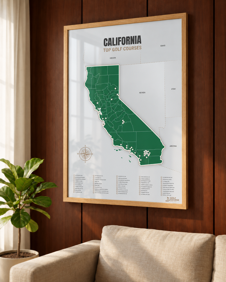 California golf courses map in Green - Wooden Framed
