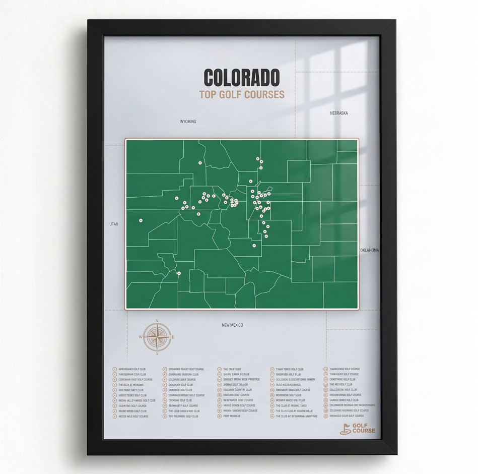 Colorado golf courses map in Green - Black Framed