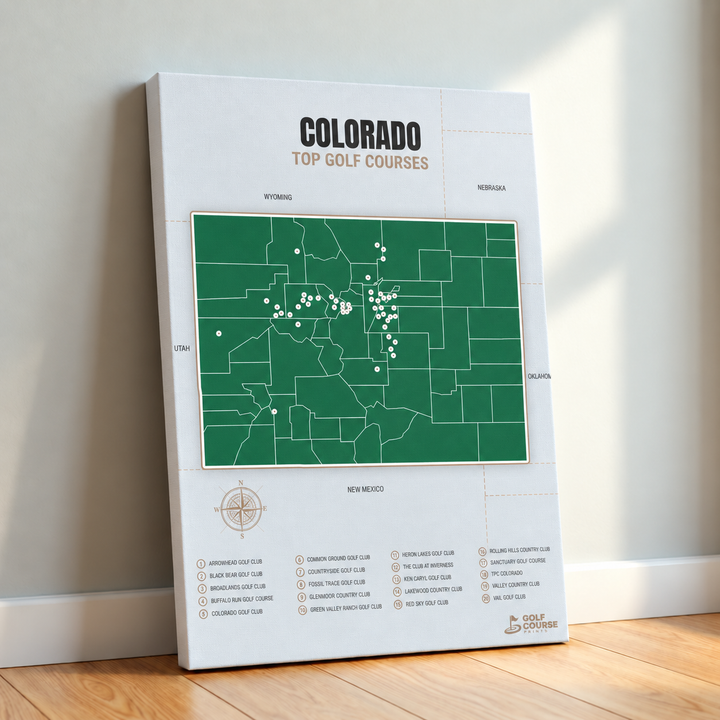 Colorado golf courses map in Green - Canvas