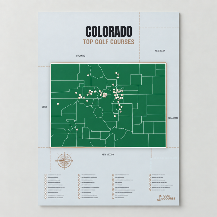 Colorado golf courses map in Green - Unframed
