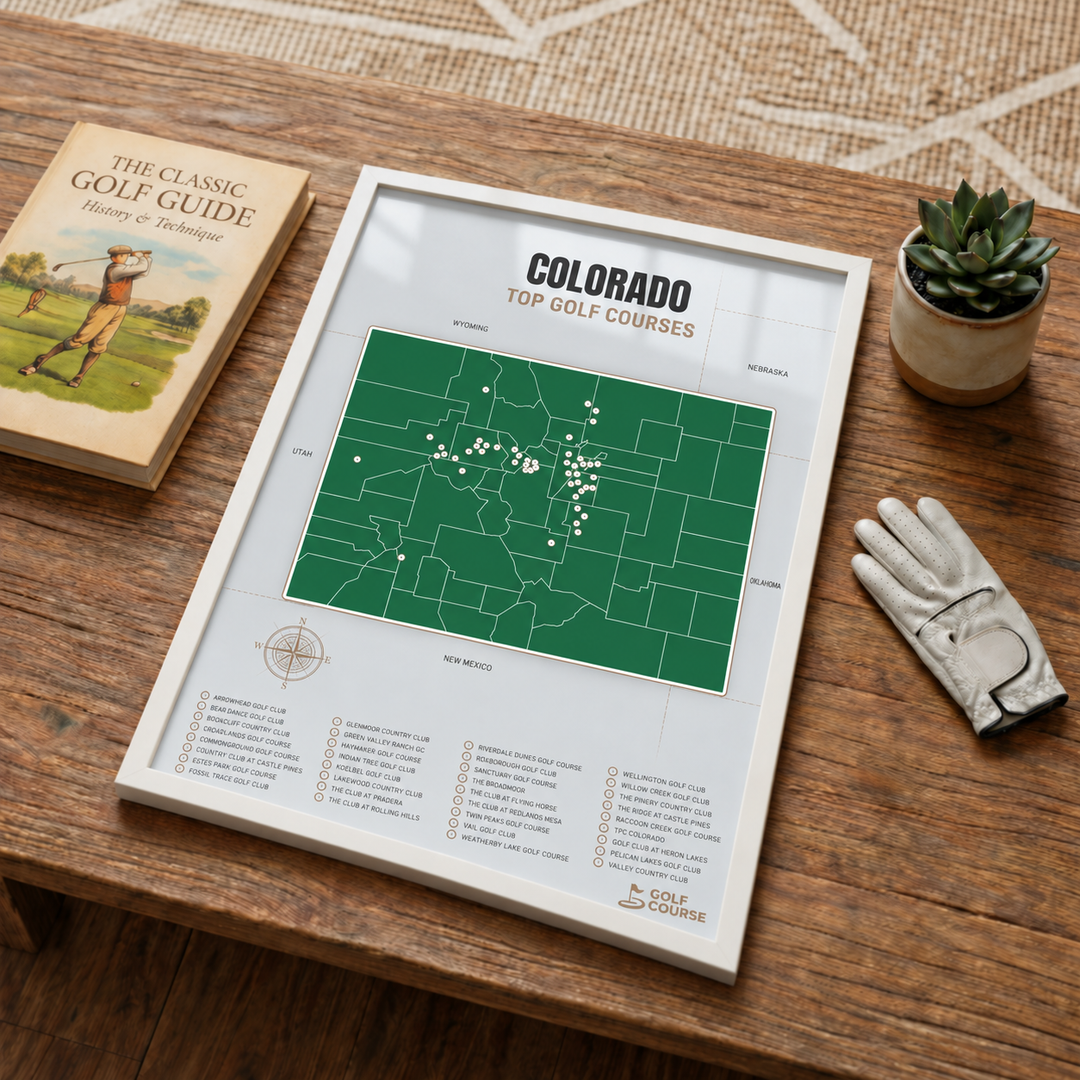 Colorado golf courses map in Green - White Framed