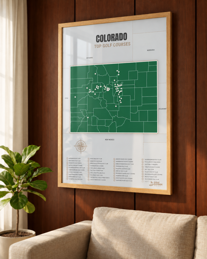 Colorado golf courses map in Green - Wooden Framed