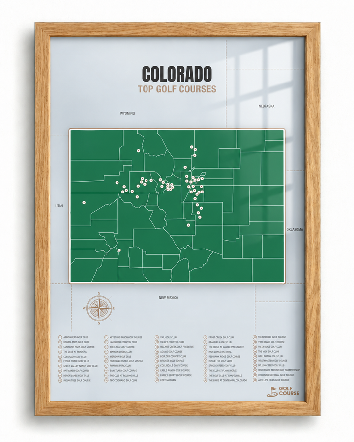 Colorado golf courses map in Green - Wooden Framed