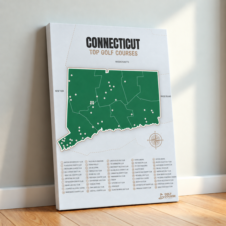 Connecticut golf courses map in Green - Canvas
