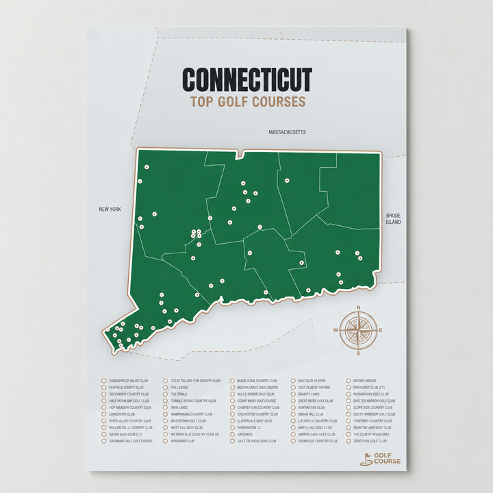 Connecticut golf courses map in Green - Unframed