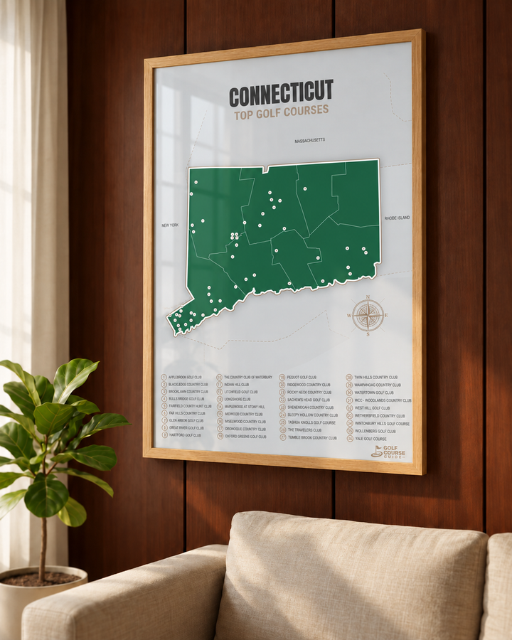 Connecticut golf courses map in Green - Wooden Framed
