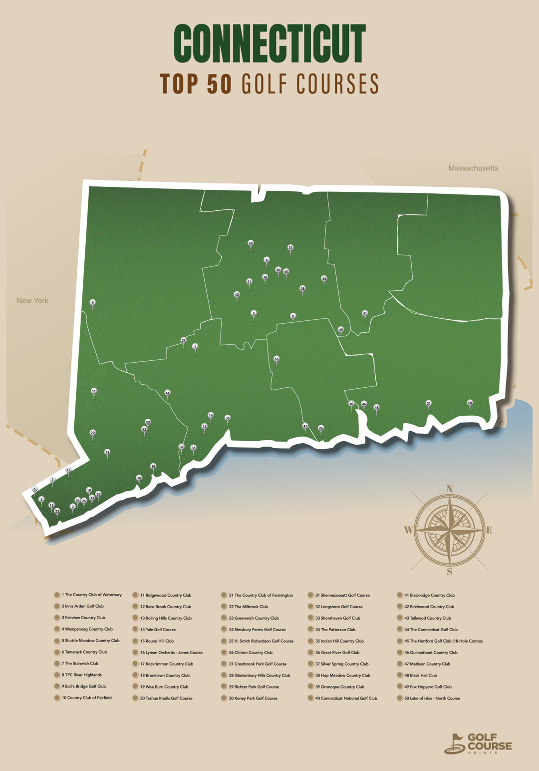 Map of Connecticut Golf Courses