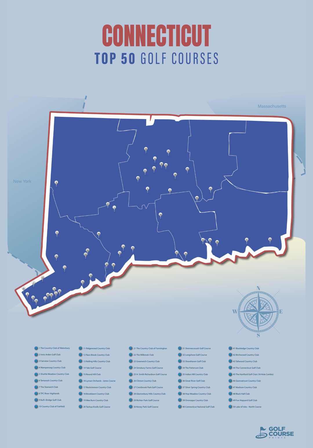 Map of Connecticut Golf Courses