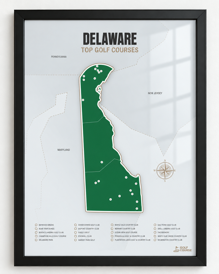 Delaware golf courses map in Green - Black Framed