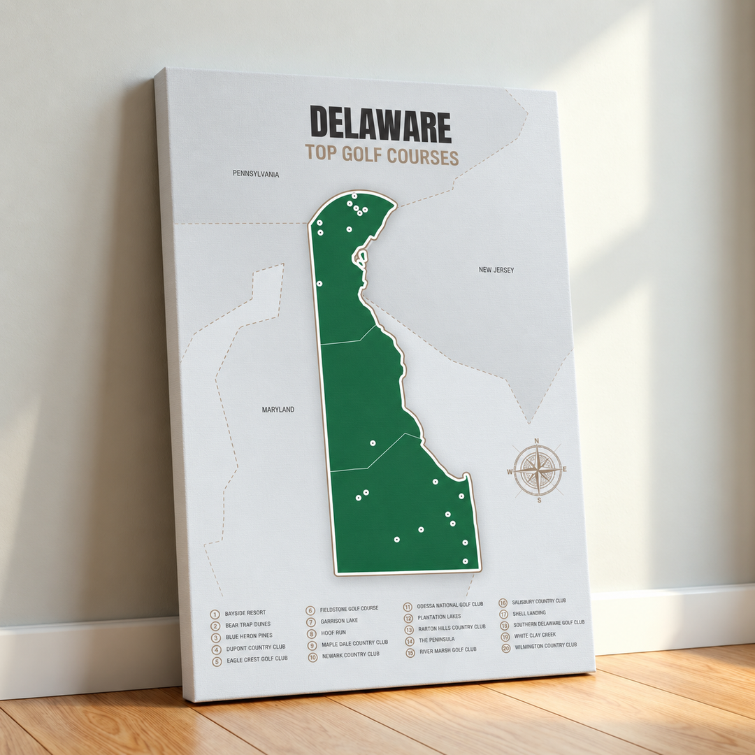 Delaware golf courses map in Green - Canvas