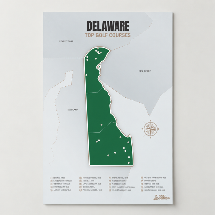 Delaware golf courses map in Green - Unframed