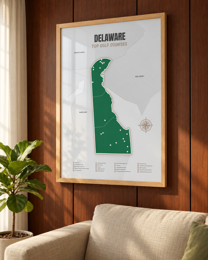 Delaware golf courses map in Green - Wooden Framed