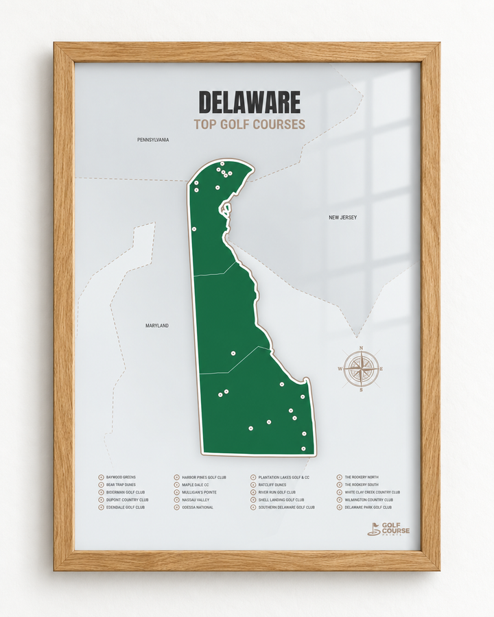 Delaware golf courses map in Green - Wooden Framed